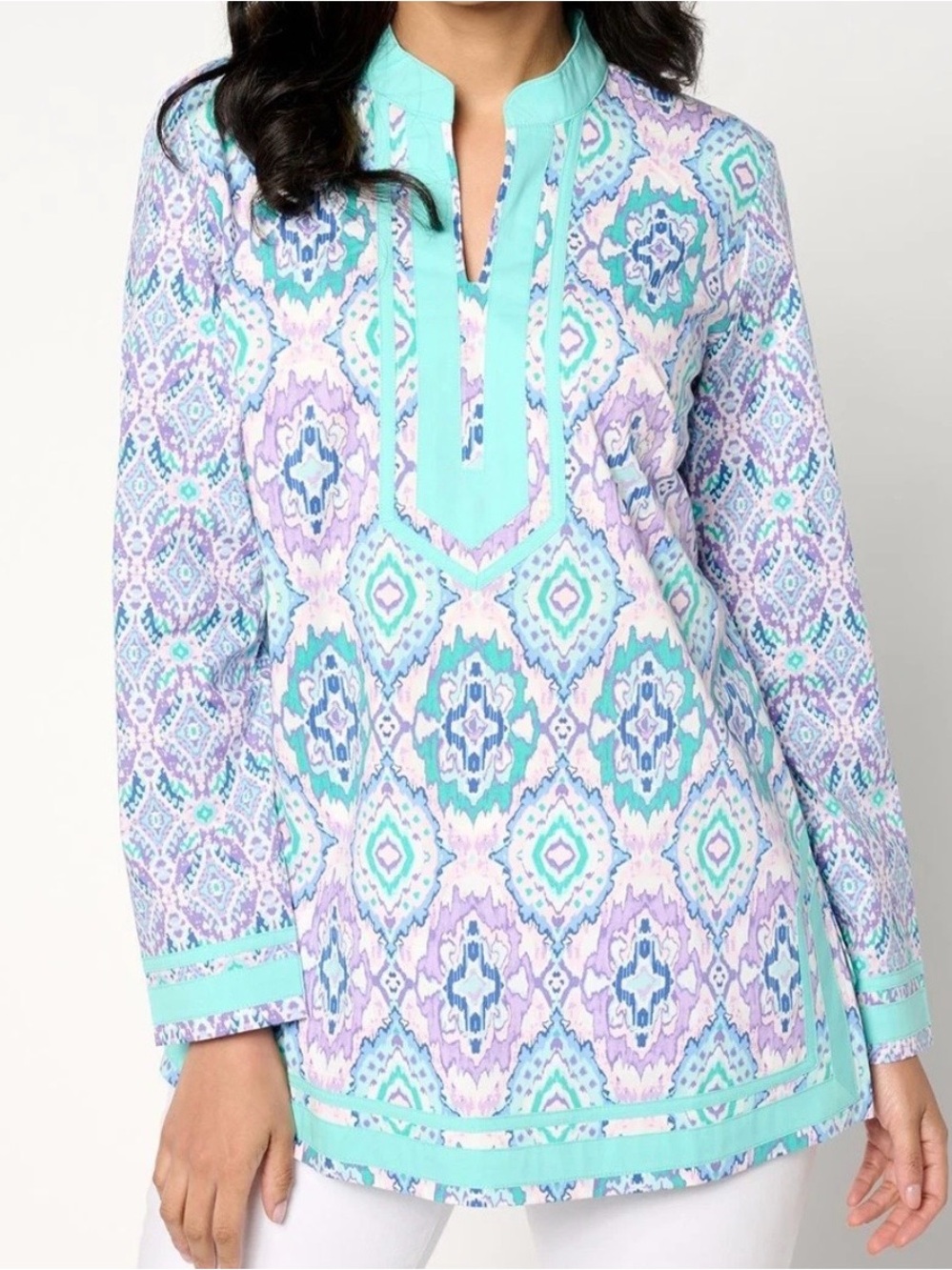 Bellisima Kim Gravel Boutique Ribbon Trim Tunic Aqua/Lilac XX-Small